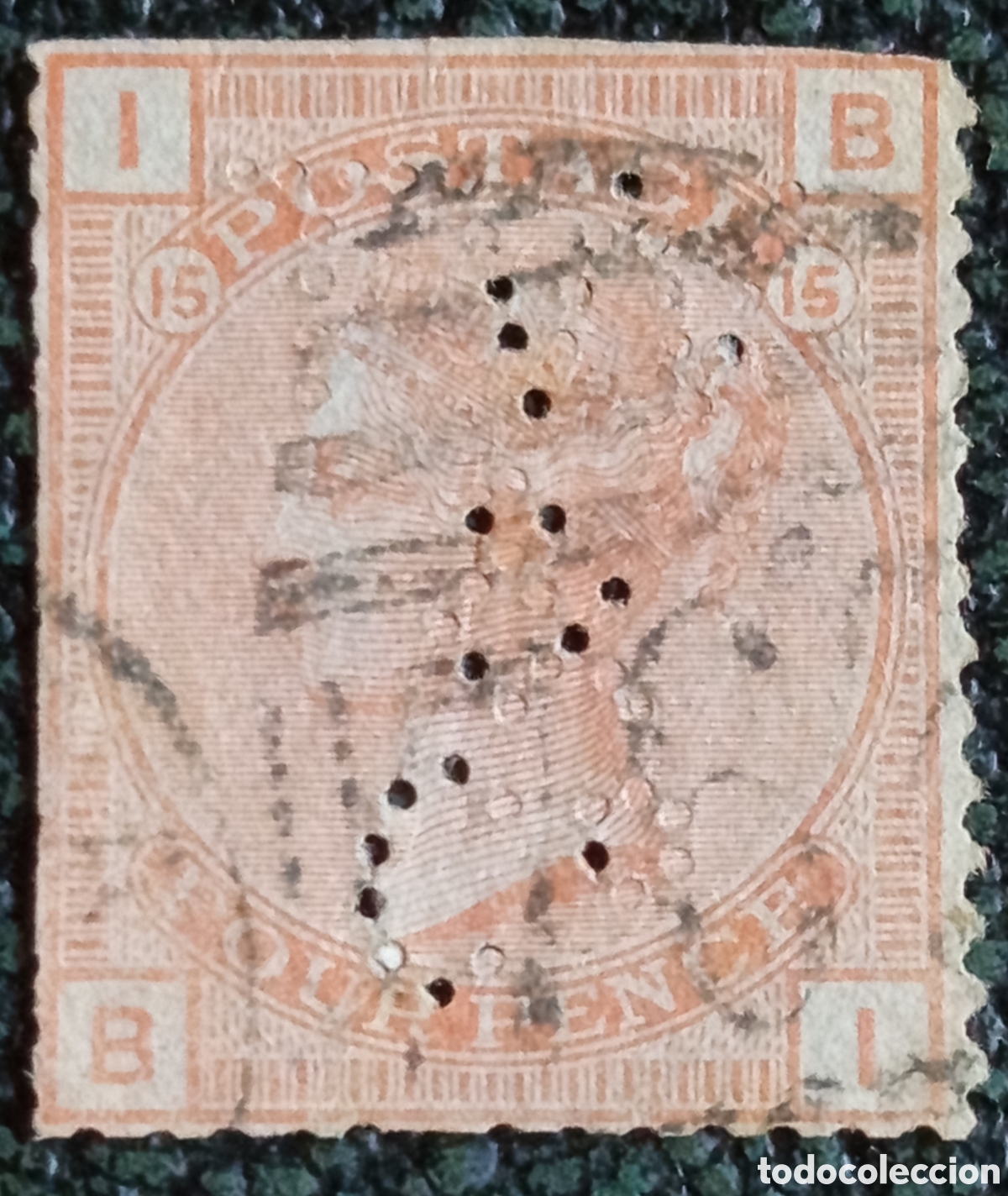 Sellos: GB Reina Victoria 1876 4d bermell&oacute;n Plancha 15 SG 152 usado perf&iacute;n