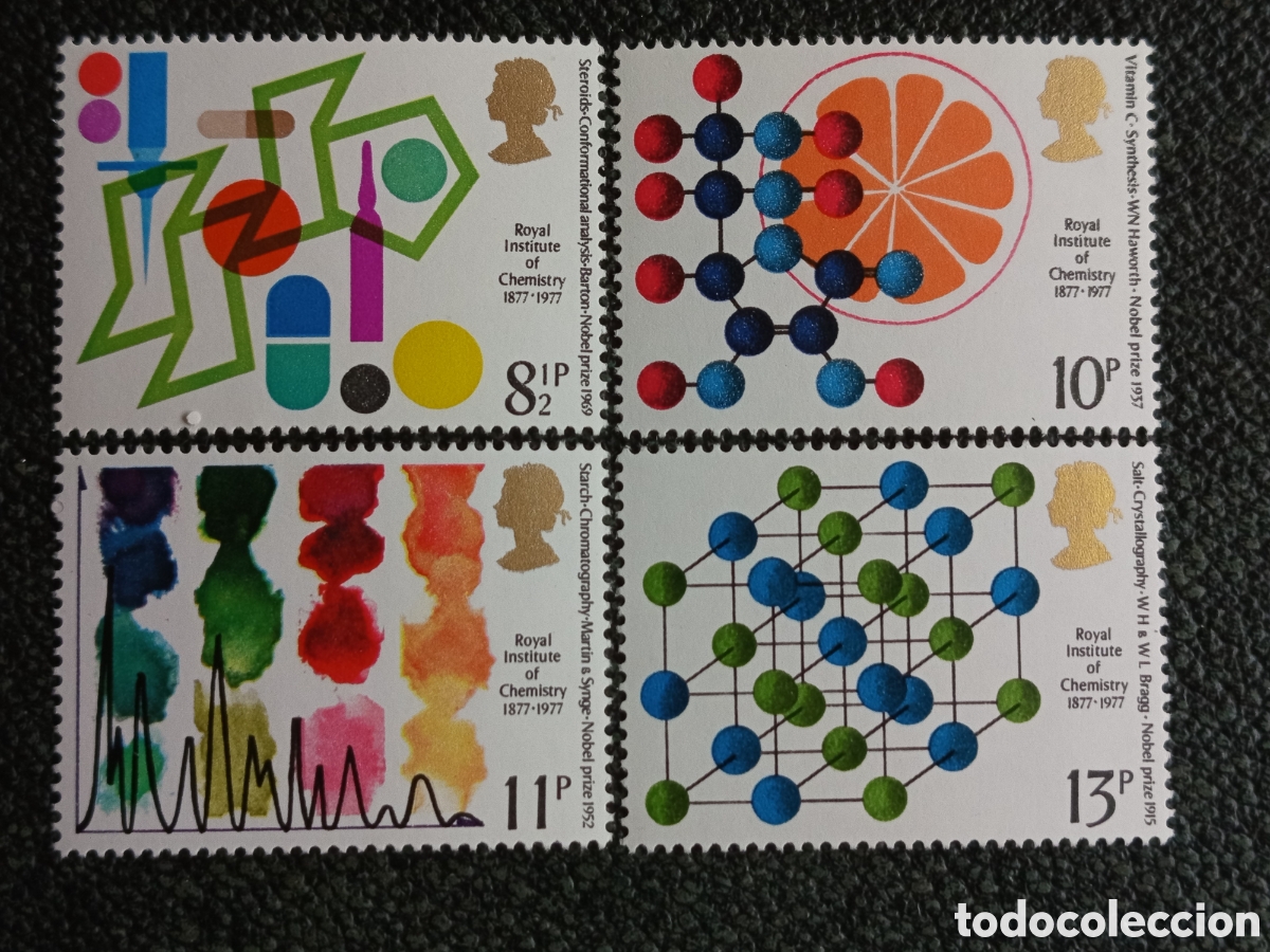 Sellos: Lote Sellos GB 1977 Centenario Instituto Qu&iacute;mica Serie Completa - SG 1029/32 MNH