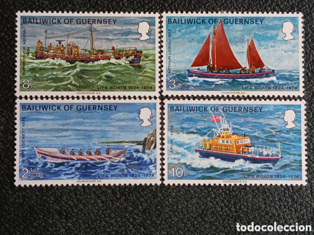 Sellos: Lote Sellos Guernsey 1974 Botes de Salvamento Serie Completa MNH - SG 94/97