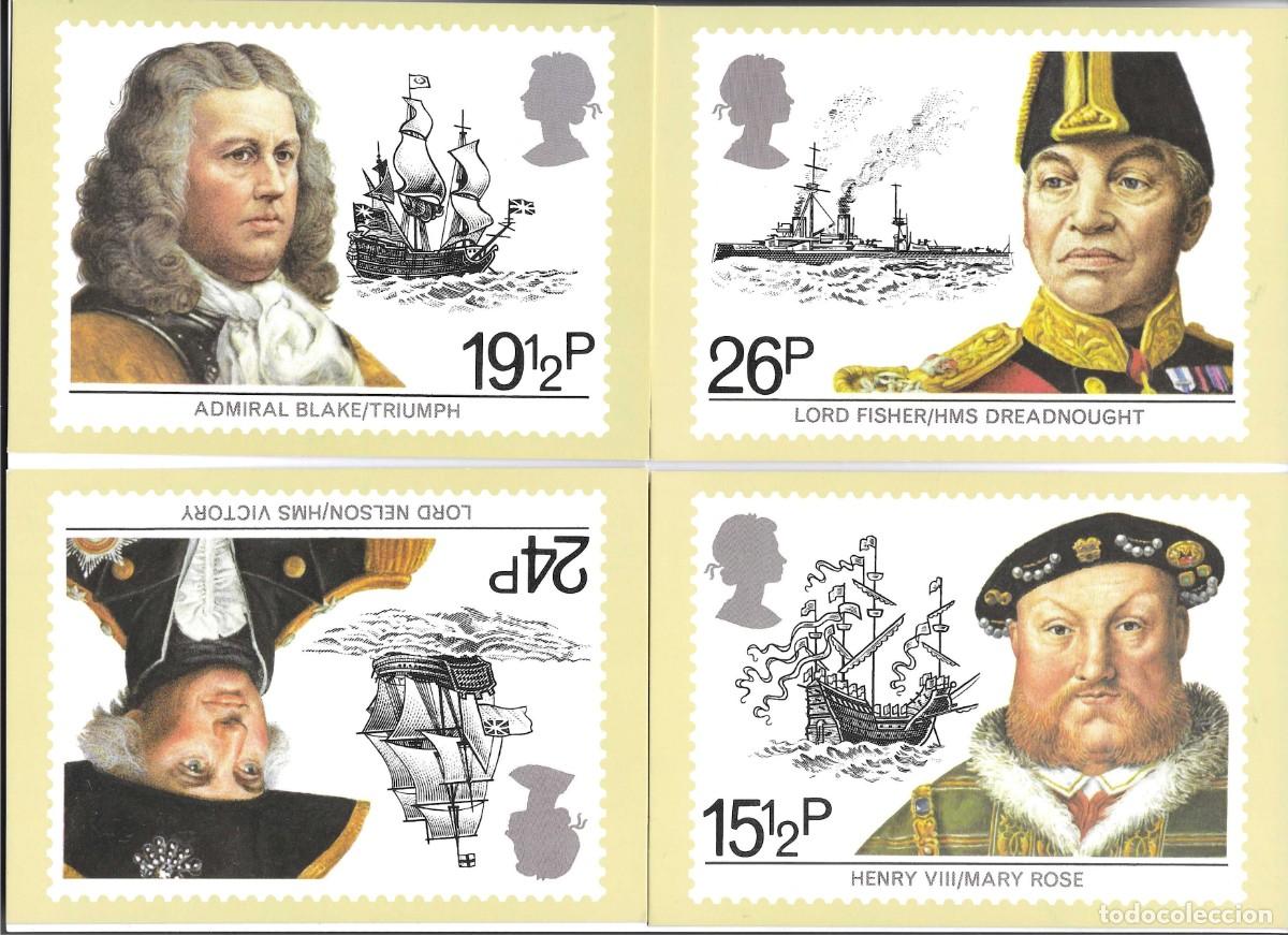 Sellos: &rdquo;Maritime Heritage&rdquo; Lot de 4 Royal Mail Stamp Cards PHQ 60. Emitidas 15 Junio 1982