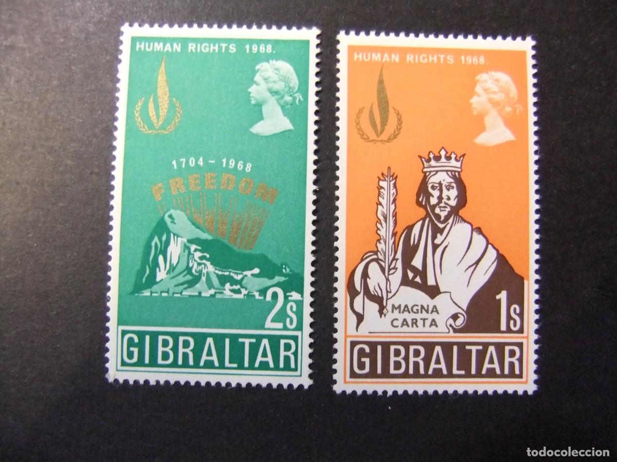 Sellos: 2 GIBRALTAR 1968 / DERECHOS del HOMBRE / YVERT 213 / 214 MNH
