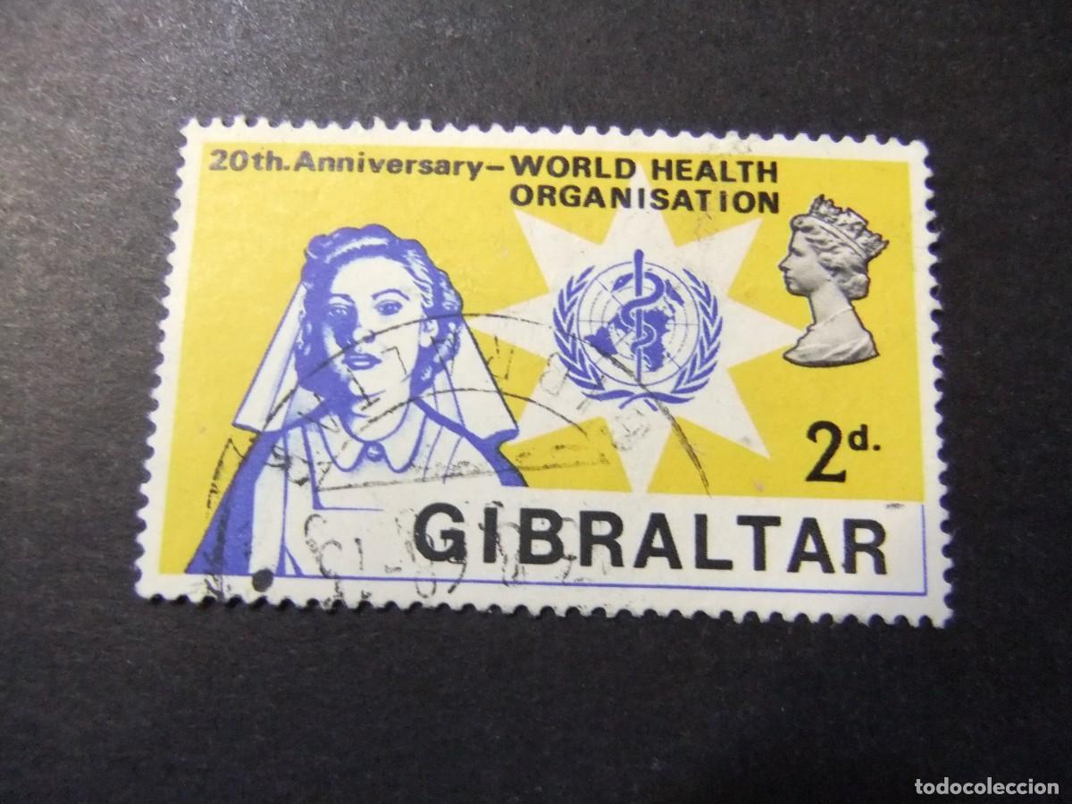 Sellos: 2 GIBRALTAR 1968 / XX ANIVERSARIO de OMS / YVERT 211 FU