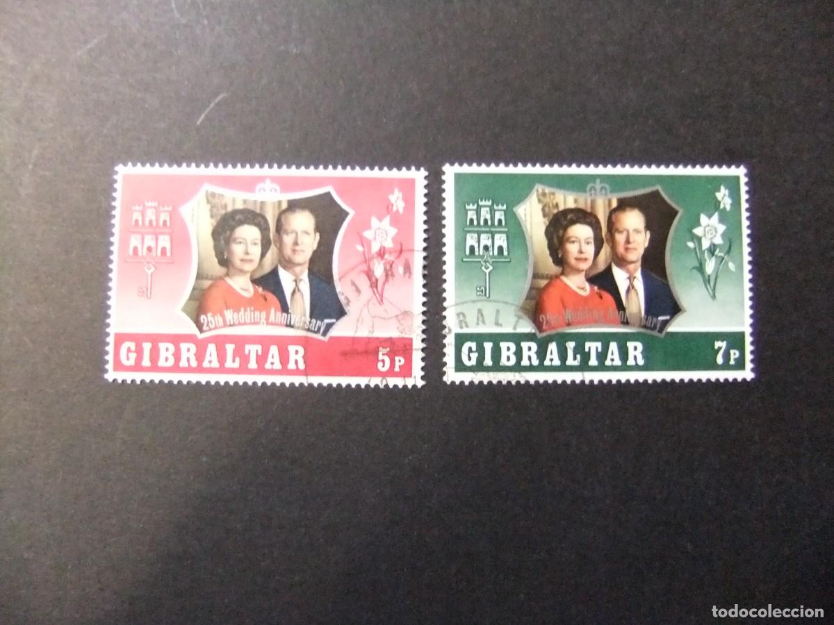 Sellos: 2 GIBRALTAR 1973 / XXV ANIVERSARIO de la BODA REAL / YVERT 290 / 291 FU