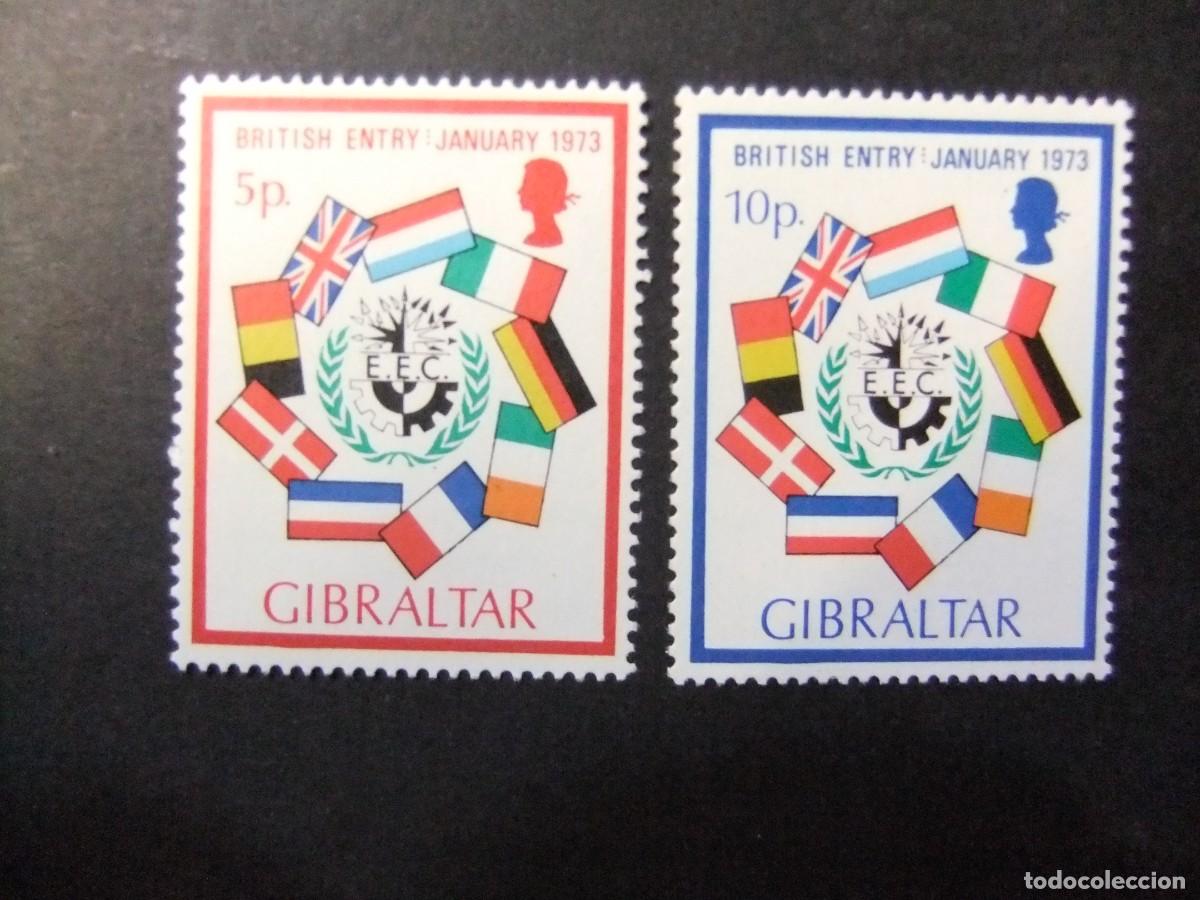 Sellos: 2 GIBRALTAR 1973 / ENTRADA de INGLATERRA en el MERCADO COMUN / YVERT 292 / 293 MNH