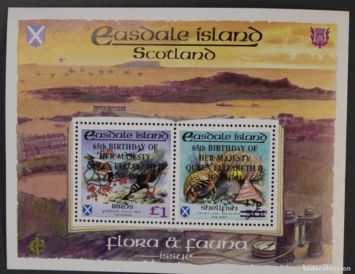 Sellos: GB LOCAL EASDALE 1988 SHEET MNH QUEEN ELIZABETH II OVERPRINTED SURTAX FAUNA AVES BIRDS CONCHAS