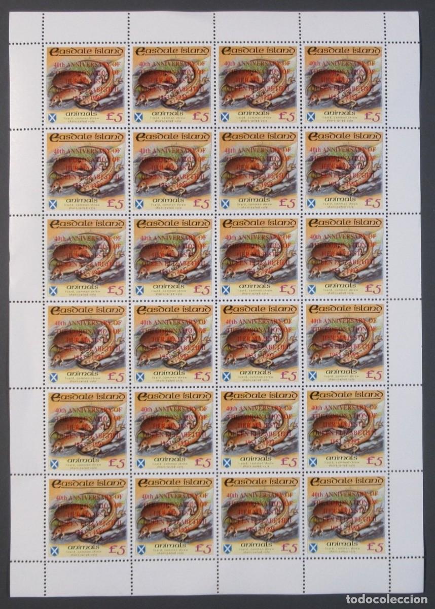 Sellos: GB LOCAL EASDALE 1988 SHEETLET MNH RED OVERPRINTED QUEEN ELIZABETH FAUNA LAGARTOS ROEDORES REPTILES