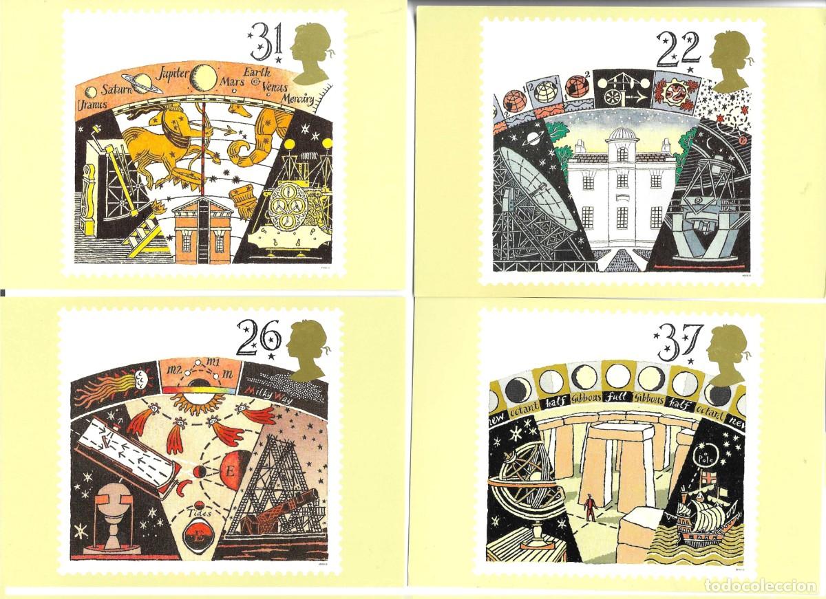 Sellos: &rdquo;Astronom&iacute;a&rdquo; Lote de 4 Royal Mail tarjetas de sellos Serie PHQ 129(a) emitidos 16 Oct 1990
