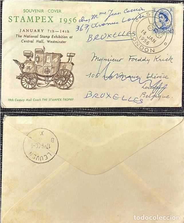 Sellos: TS.)1956, UNITED KINGDOM, LONDON TO BRUSSELS, FIRST DAY COVER, COMMEMORATIVE CACHET FOR THE &rdquo;UNITED
