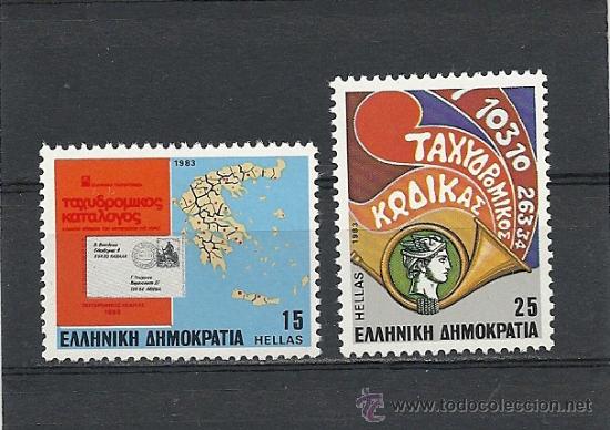 Sellos: GRECIA 1983, YVERT N&ordm; 1489/1490**, INTRODUCCION AL CODIGO POSTAL. - Foto 1