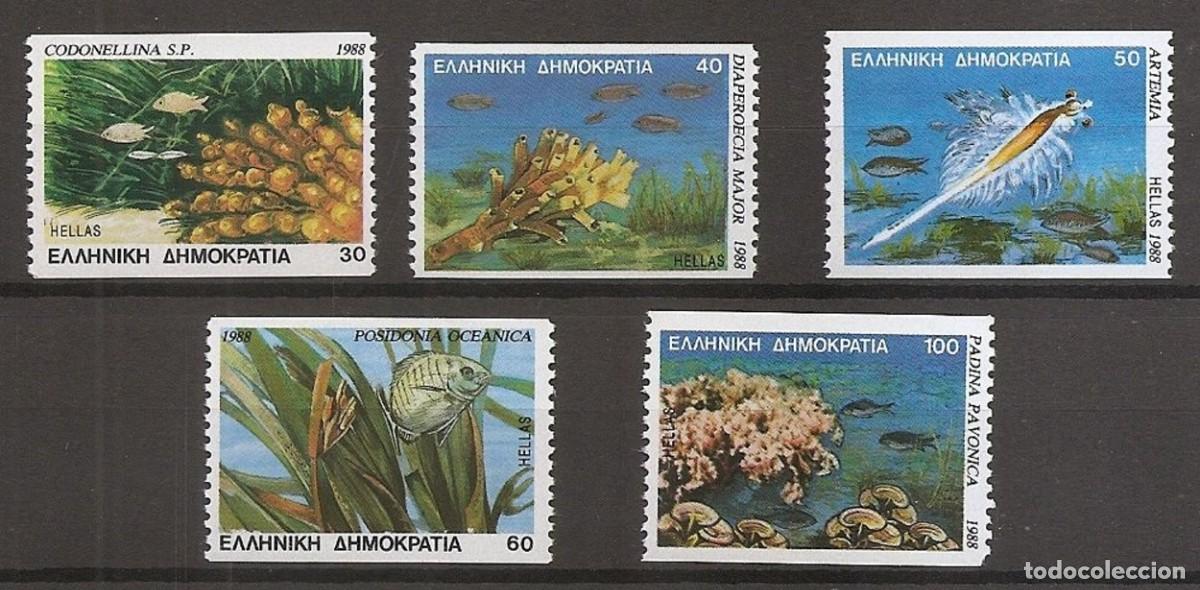 Sellos: GRECIA 1988 - ANIMALES Y PLANTAS DE LOS MARES GRIEGOS - YVERT 1660/1664 (B)** DENTADO 2 LADOS
