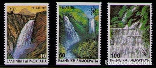 Sellos: GRECIA 1988 - CASCADAS GRIEGAS - YVERT 1675/1677 (B)** DENTADO 2 LADOS