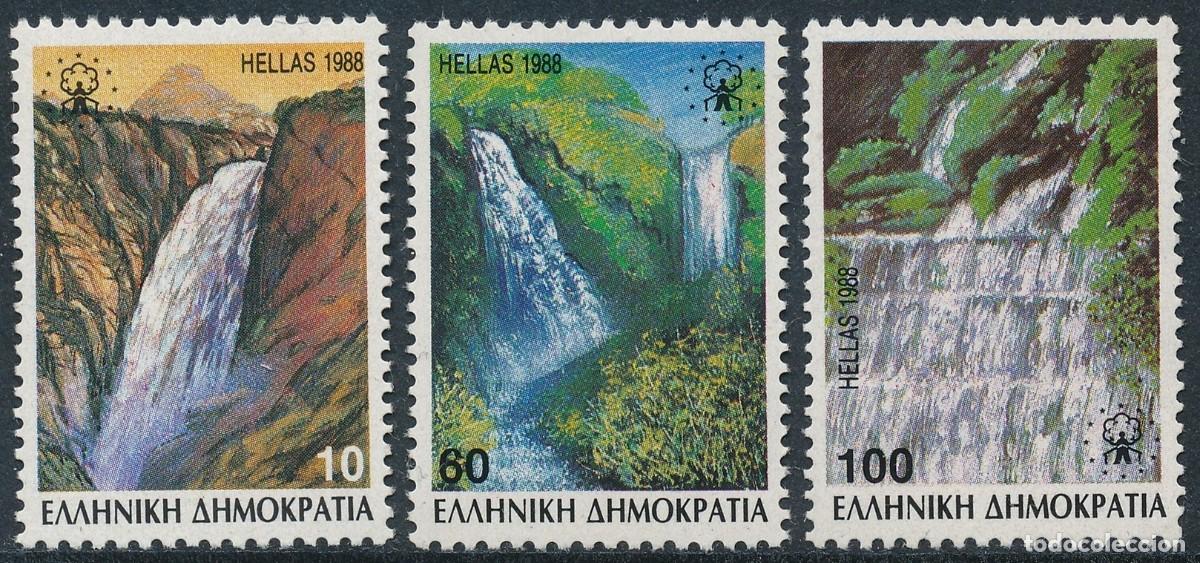 Sellos: GRECIA 1988 - CASCADAS GRIEGAS - YVERT 1675/1677 (4)** DENTADO 4 LADOS