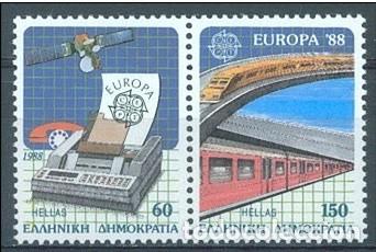 Sellos: GRECIA 1988 - EUROPA CEPT - YVERT 1667/1668** DENTADO 4 LADOS