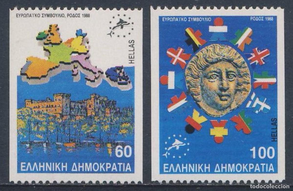 Sellos: GRECIA 1988 - REUNION DEL CONSEJO DE EUROPA EN RODAS - YVERT 1695/1696(B)** DENTADO 2 LADOS