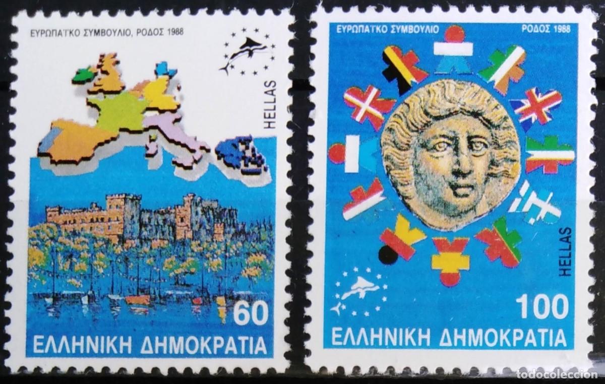 Sellos: GRECIA 1988 - REUNION DEL CONSEJO DE EUROPA EN RODAS - YVERT 1695/1696(A)** DENTADO 4 LADOS