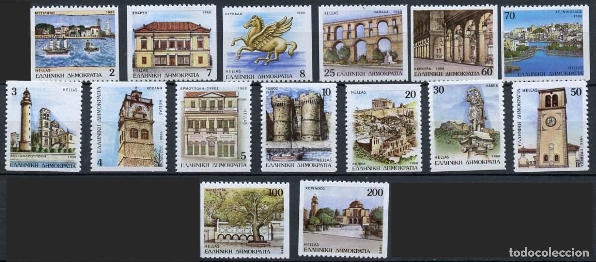 Sellos: GRECIA 1988 - VILLAS GRIEGAS - YVERT 1680/1694(B)** DENTADO 2 LADOS