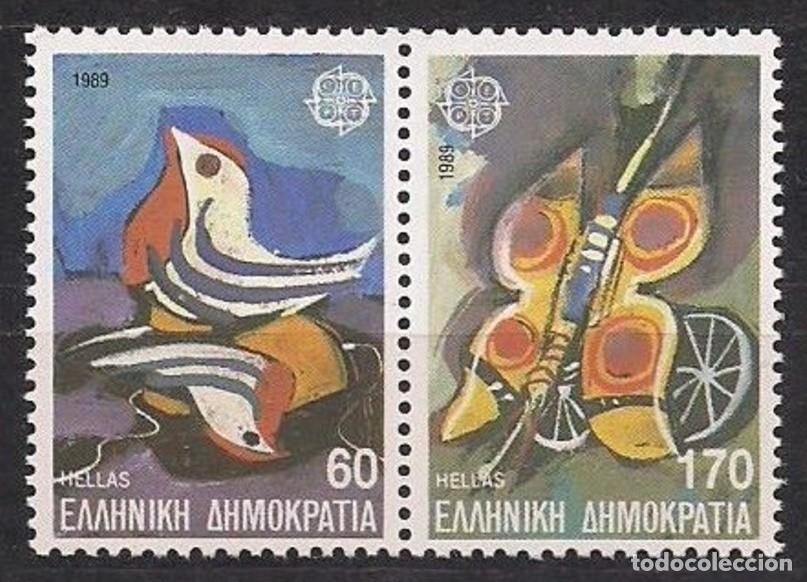Sellos: GRECIA 1989 - EUROPA CEPT JUEGOS INFANTILES - YVERT 1703/1704** UNIDOS Y DENTADOS 4 LADOS