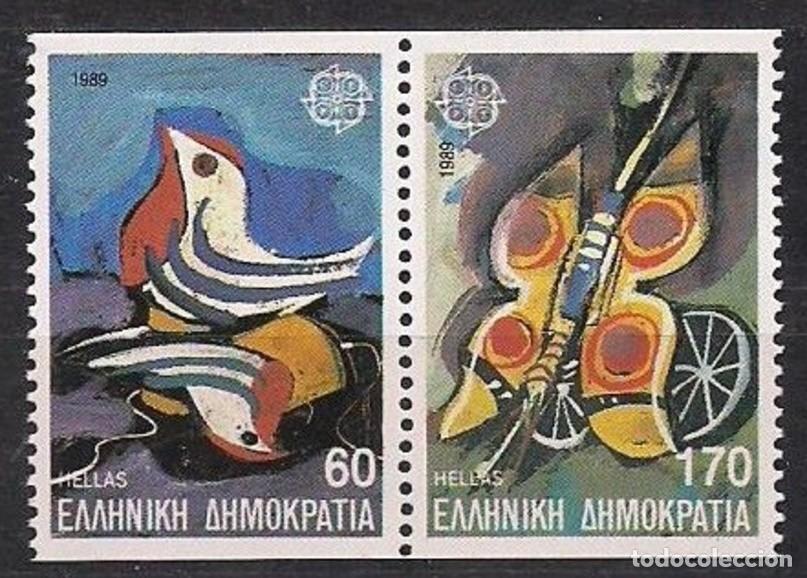 Sellos: GRECIA 1989 - EUROPA CEPT JUEGOS INFANTILES - YVERT 1705/1706** UNIDOS Y DENTADOS 2 LADOS