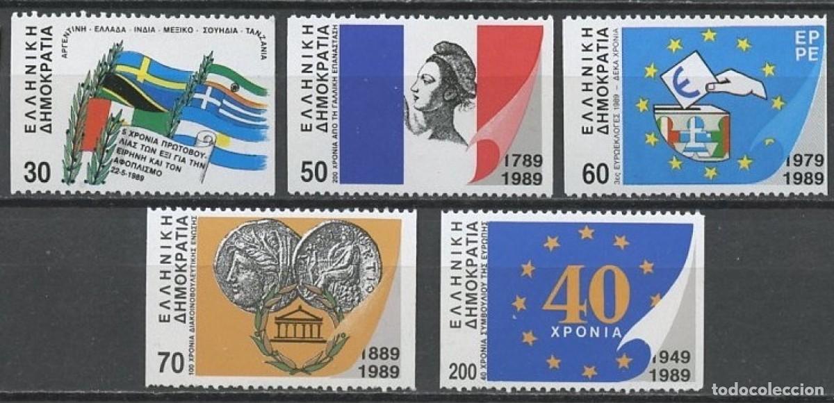 Sellos: GRECIA 1989 - ANIVERSARIOS Y HECHOS INTERNACIONALES - YVERT 1707/1711(B)** DENTADOS 2 LADOS