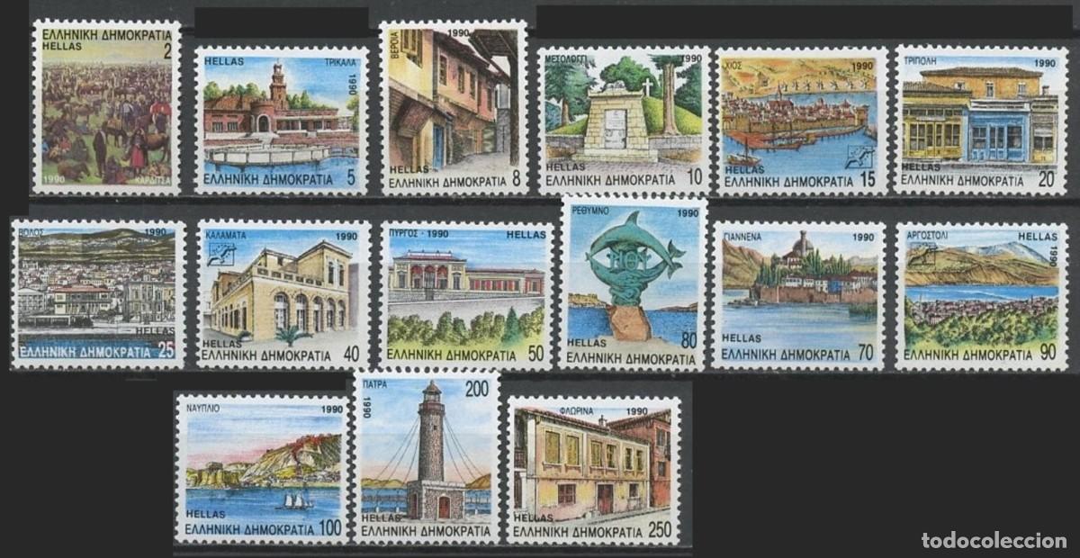 Sellos: GRECIA 1990 - VILLAS GRIEGAS - YVERT 1740/1754(A)** DENTADO 4 LADOS