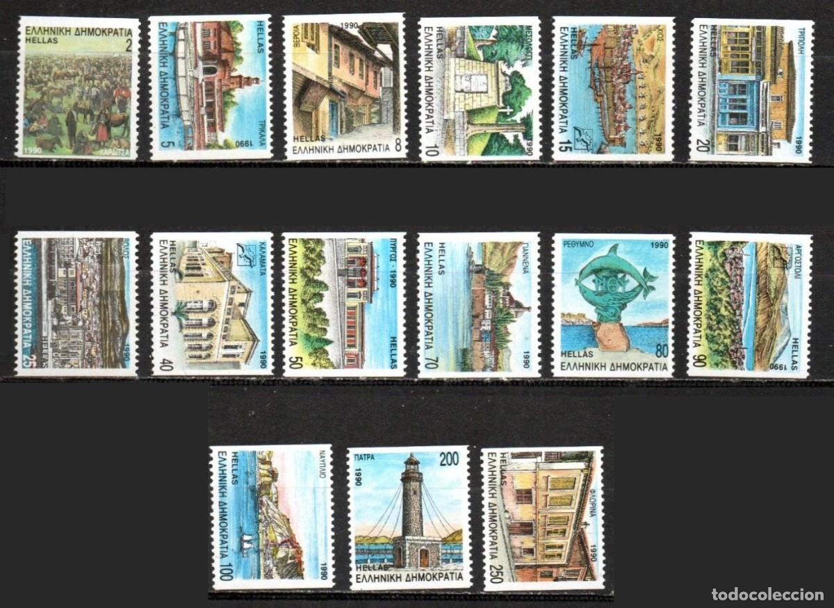Sellos: GRECIA 1990 - VILLAS GRIEGAS - YVERT 1740/1754(B)** DENTADO 2 LADOS