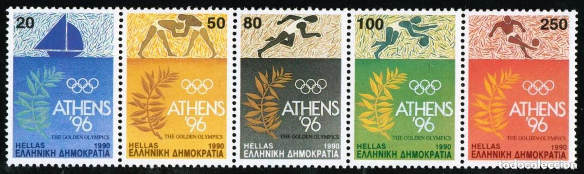 Sellos: GRECIA 1990 - JUEGOS OLIMPICOS DE ATENAS'96 - YVERT 1735/1739** TIRA (STRIP)