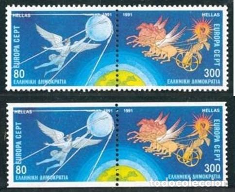 Sellos: GRECIA 1991 - EUROPA CEPT - YVERT 1763/1764**+1765/1766** DENTADOS A 2 LADOS Y 4 LADOS