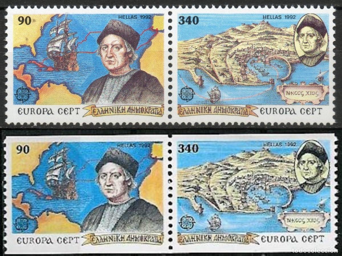 Sellos: GRECIA 1992 - EUROPA CEPT - DESCUBRIMIENTO DE AMERICA POR COLON - YVERT 1788/1792** DENT y S/D