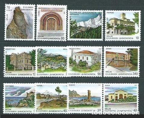 Sellos: GRECIA 1992 - VILLAS GRIEGAS - YVERT 1800/1811(A)** DENTADO A 4 LADOS