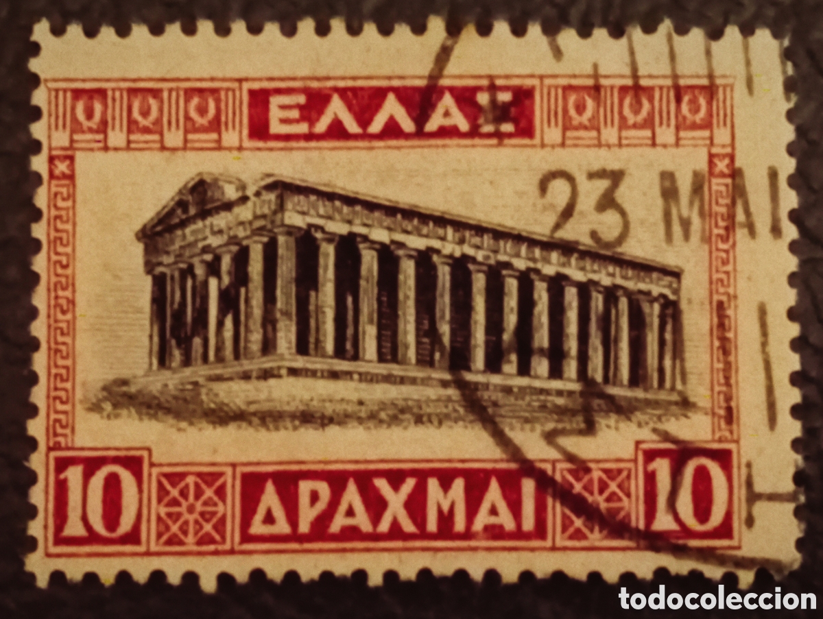 Sellos: Sello Grecia 1927 - El Parten&oacute;n 10 Dracmas (Cat&aacute;logo Scott #332) Usado