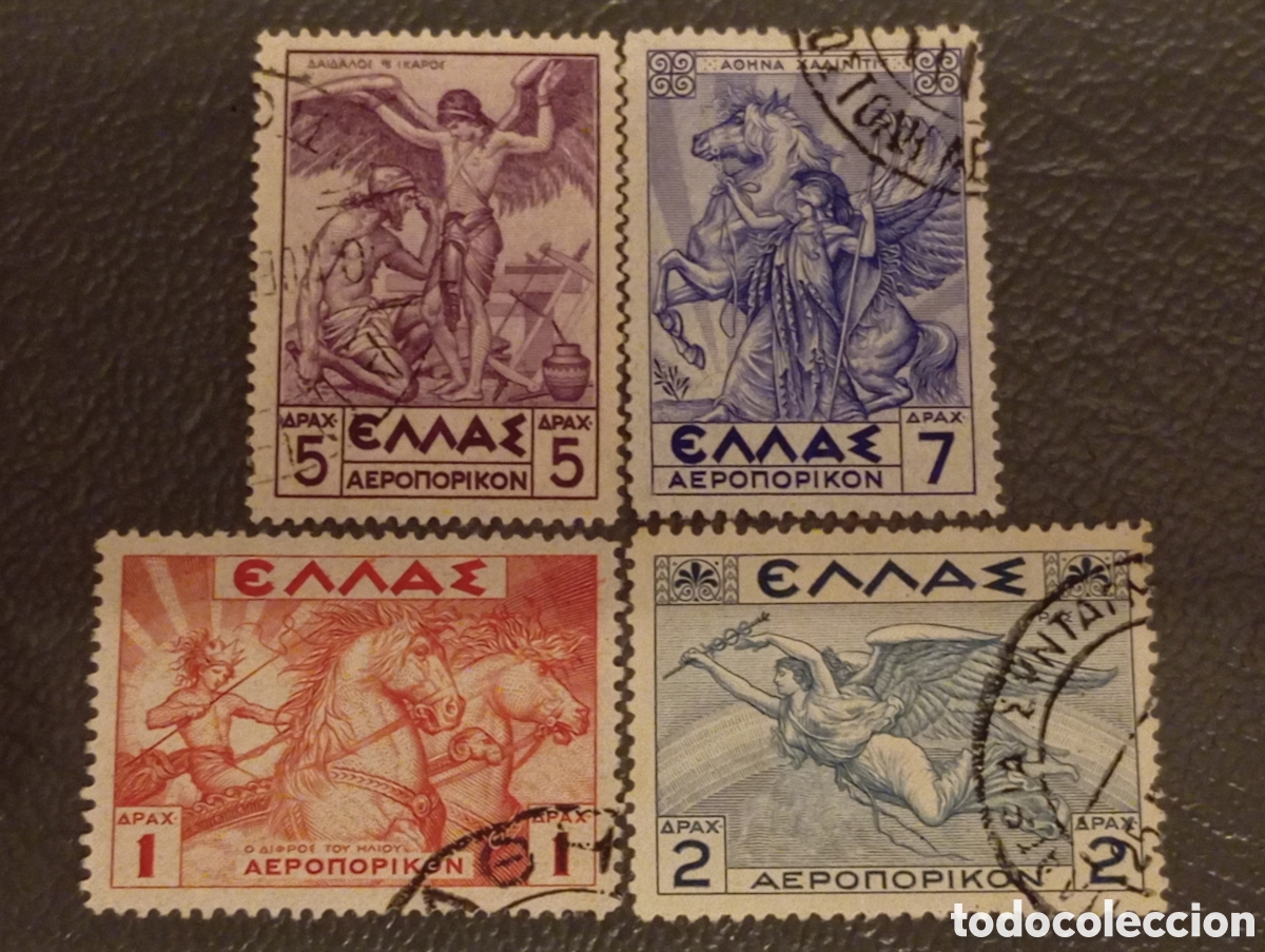 Sellos: Grecia 1935 - Lote Correo A&eacute;reo (Helios, Iris, &Iacute;caro, Atenea) Usados - Cat. Edifil 22/25