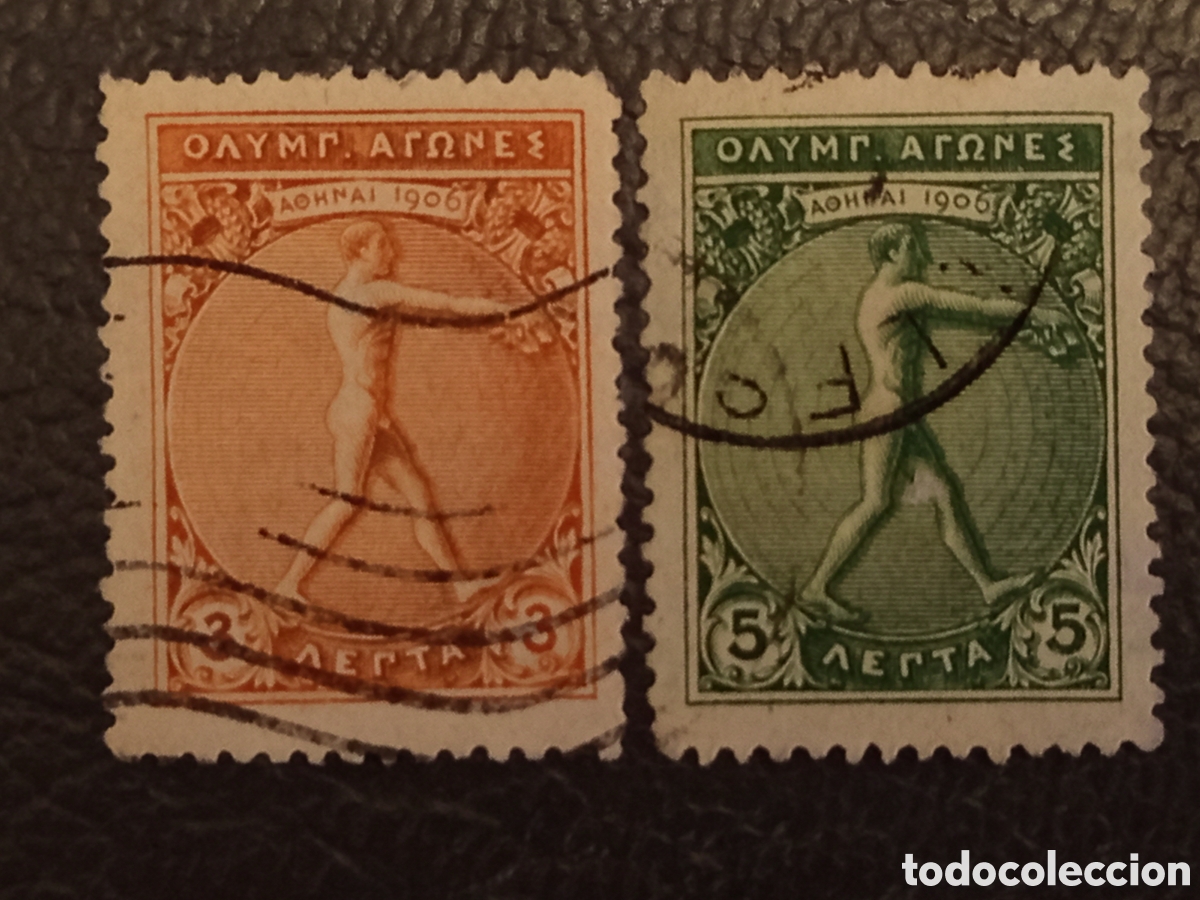 Sellos: Grecia 1906 Juegos Ol&iacute;mpicos Atenas 3L y 5L Usados - Scott #185 y #186