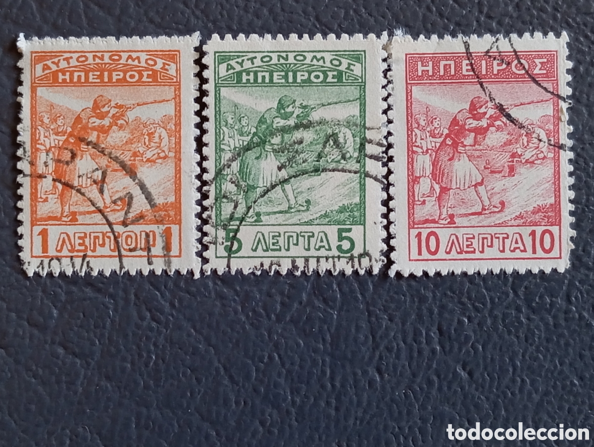 Sellos: EPIRO DEL NORTE 1914 &middot; &rdquo;Autonomos Epiros&rdquo; &middot; 1L+5L+10L &middot; Scott 1,3,4 &middot; Usados &middot;