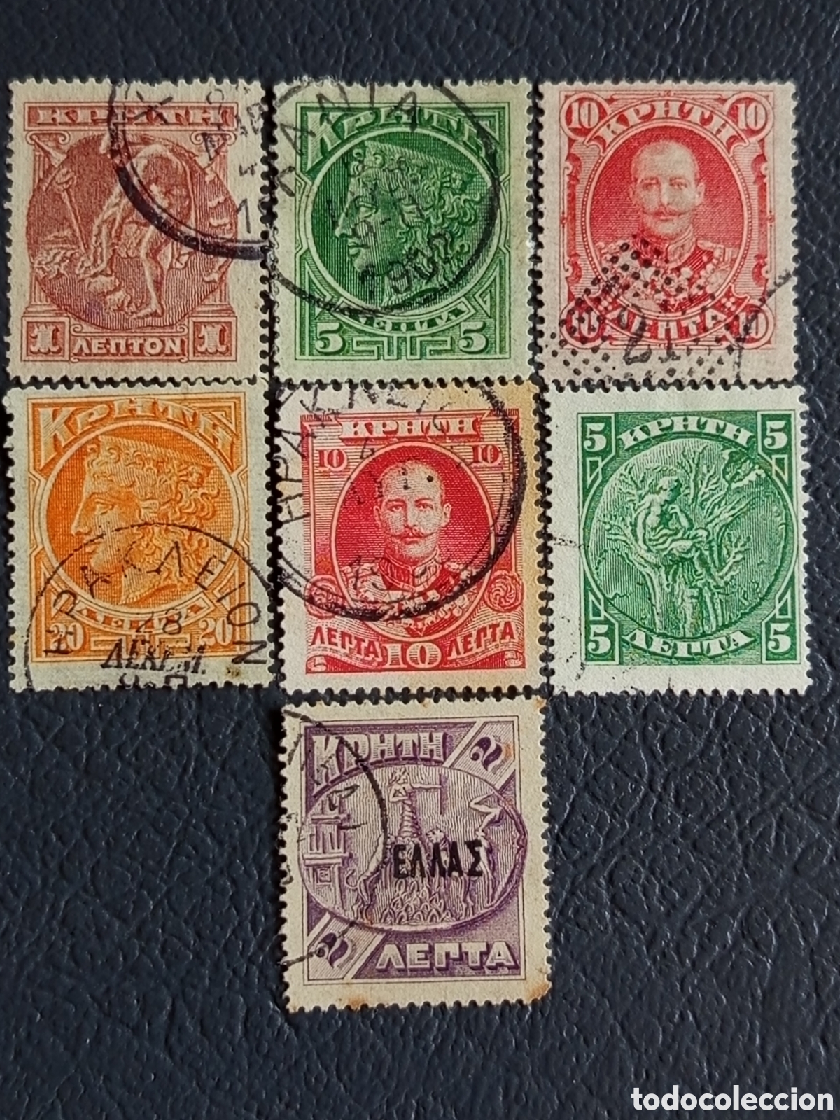 Sellos: Creta (Grecia) 1900/1905/1909 - 7 sellos incl. sobrecarga &rdquo;&Epsilon;&Lambda;&Lambda;&Alpha;&Sigma;&rdquo; - Scott 50/88 - Usado