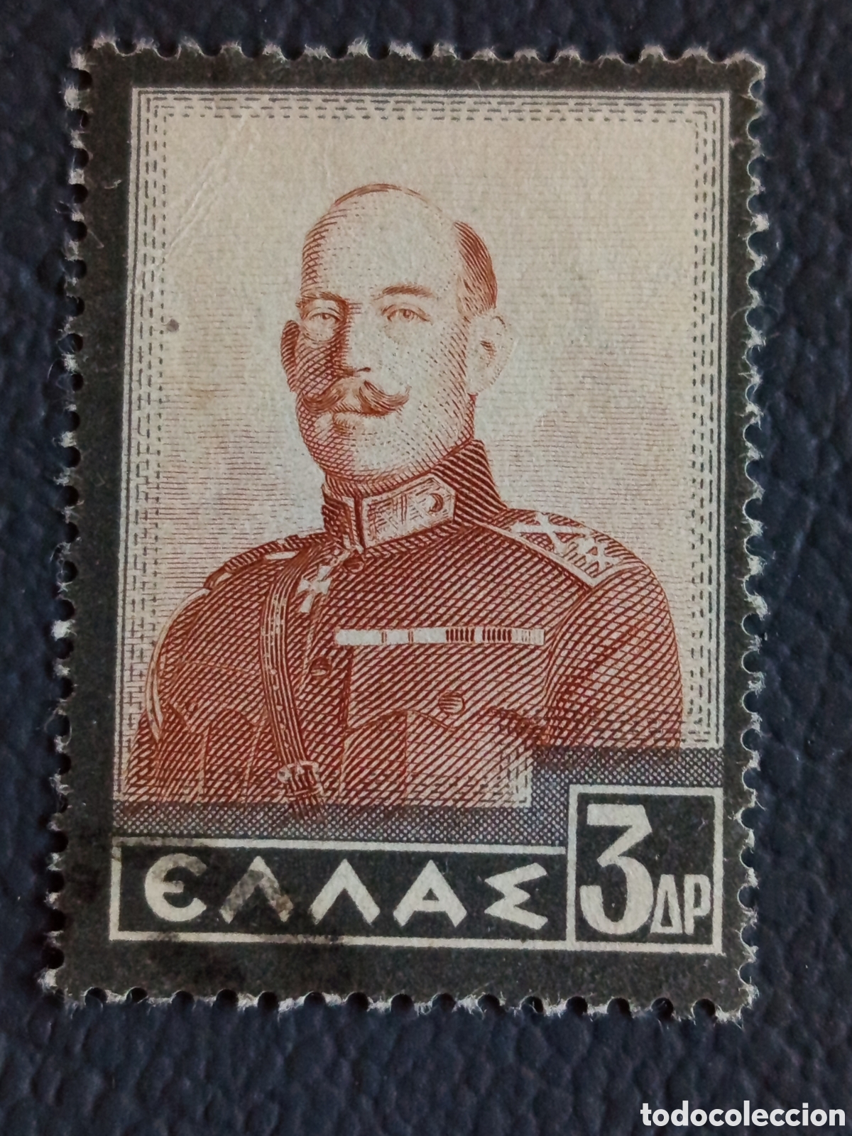 Sellos: Grecia 1937 3dr Rey Jorge II marr&oacute;n/negro bicolor usado Scott 390