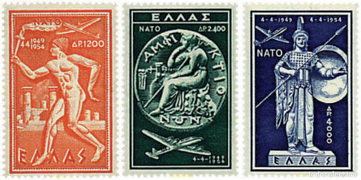 Sellos: 269042 MNH GRECIA 1954 5 ANIVERSARIO DE LA ORGANIZACION DEL TRATADO DEL ATLANTICO NORTE (OTAN)
