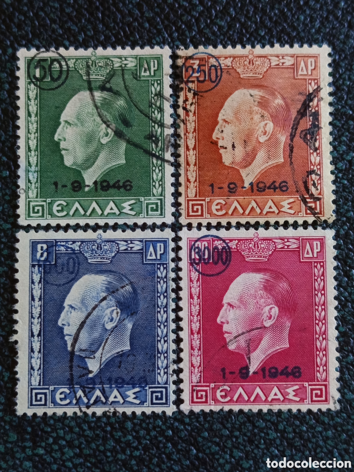 Sellos: Lote 4 Sellos Grecia 1946 Rey Jorge II Con Sobrecarga Usados Scott 484-487