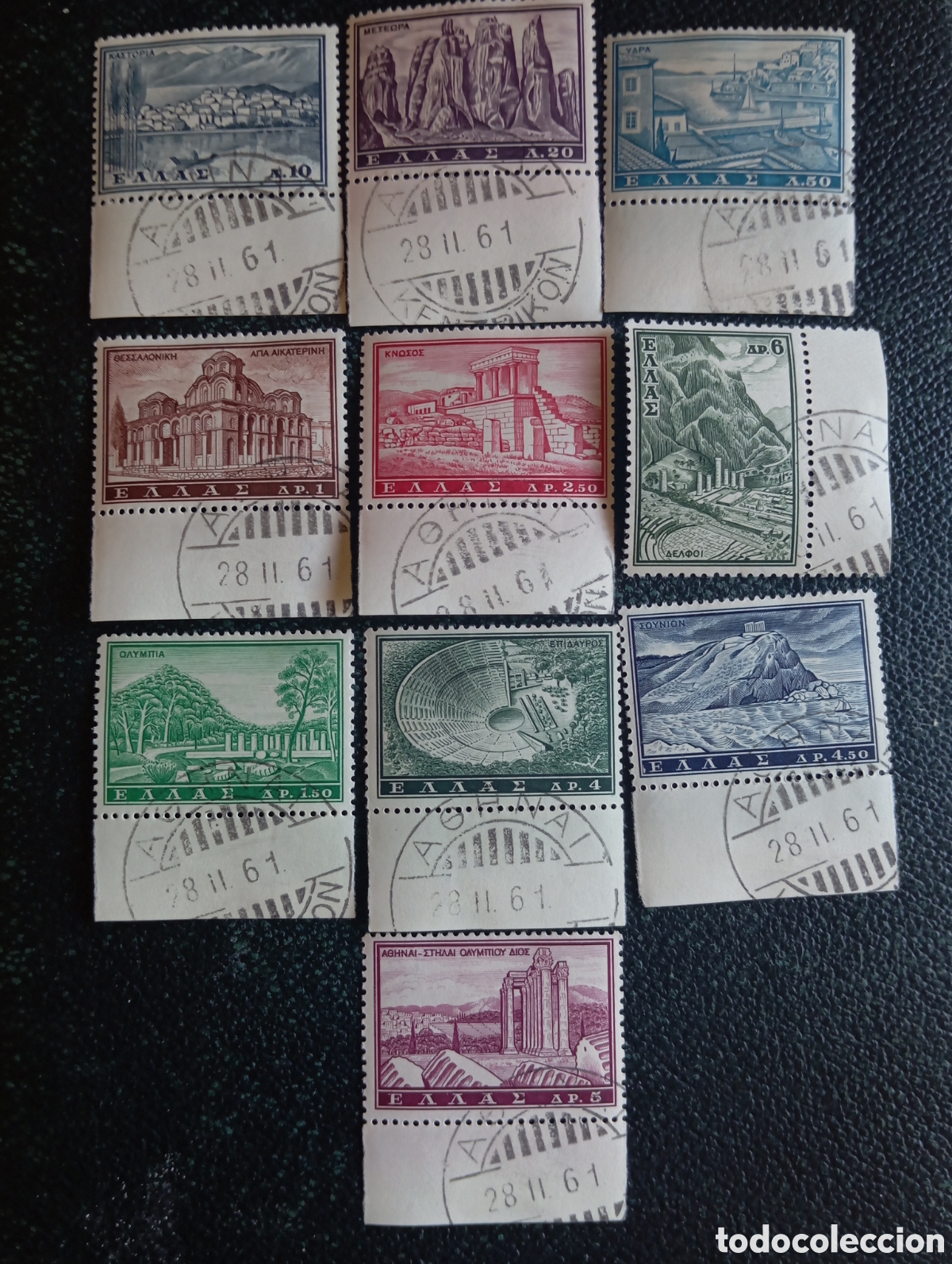 Sellos: Grecia 1961 - Lote 10 Sellos Turismo Monumentos Usados (Scott #691/704)