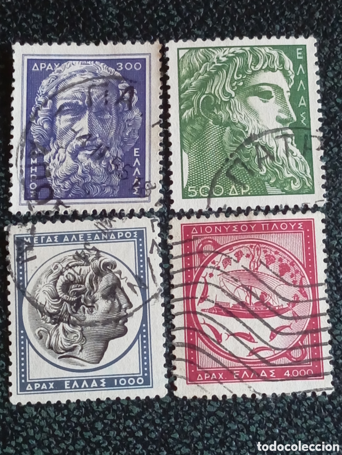 Sellos: Grecia 1954/55 - Lote 4 Sellos Usados Arte Griego Esculturas (Scott #563/581)