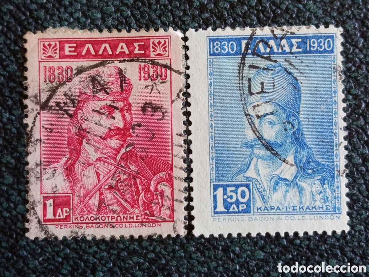 Stamps: Grecia 1930 Centenario Independencia Heroes Kolokotronis Karaiskakis 2V Yvert Usados