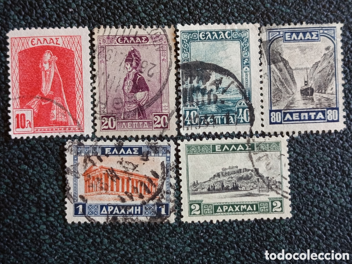Sellos: Grecia 1927 Paisajes Trajes Tipicos y Monumentos Definitiva 6V Yvert Usados