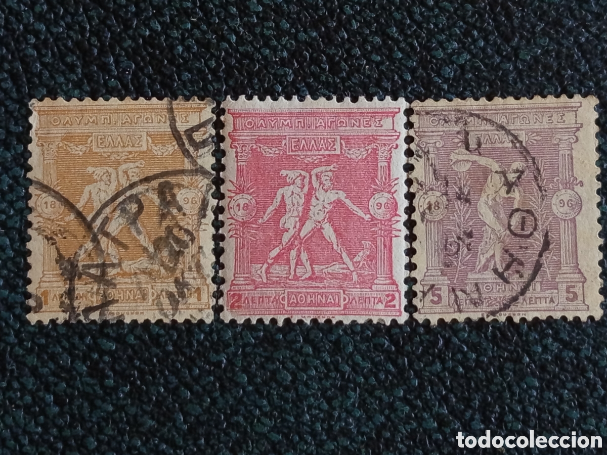 Sellos: Grecia 1896 Juegos Olimpicos Atenas Yvert 102/104 Luchadores Discobolo 3V MNH/Usad