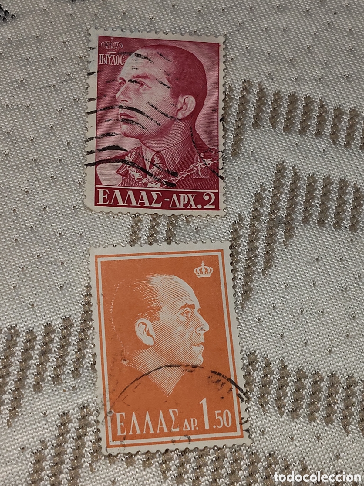 Sellos: 2 Sellos de Grecia Rey Pablo l de Grecia 1957-64 usados