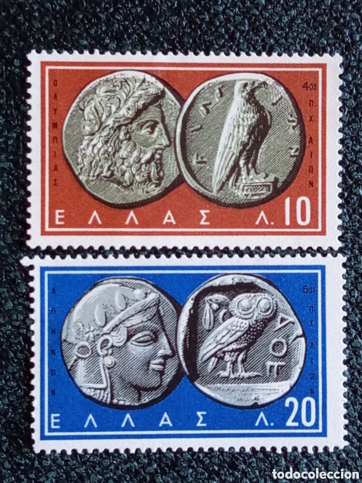 Sellos: Pareja Sellos Grecia 1959 Monedas Antiguas MNH Nuevos (Cat&aacute;logo Scott #639-640)