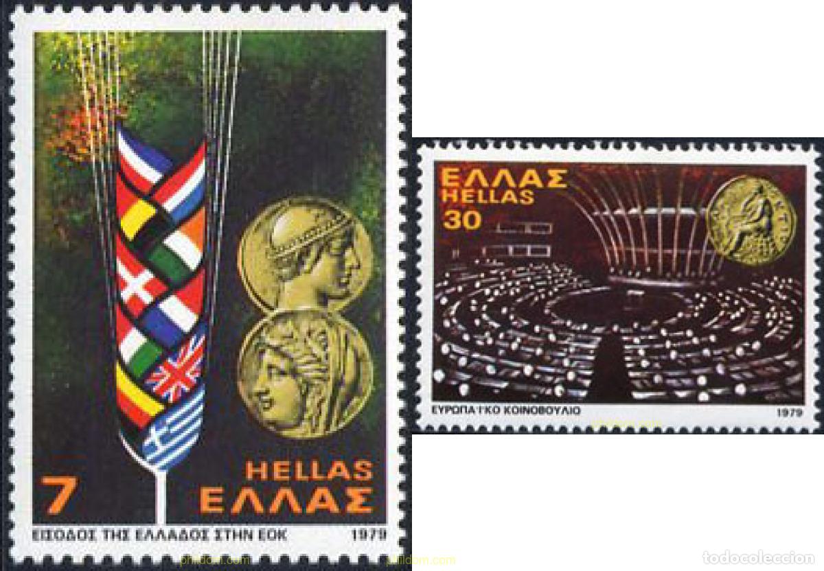 Sellos: 133120 MNH GRECIA 1979 ENTRADA DE GRECIA EN EL MERCADO COMUN Y PRIMERAS ELECCIONES PARA EL PARLAMEN