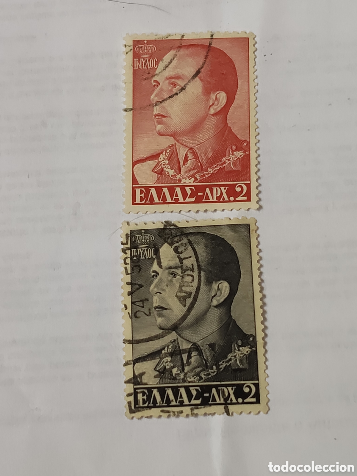 Sellos: 2 sellos de Grecia Rey Pablo l de Grecia 1956