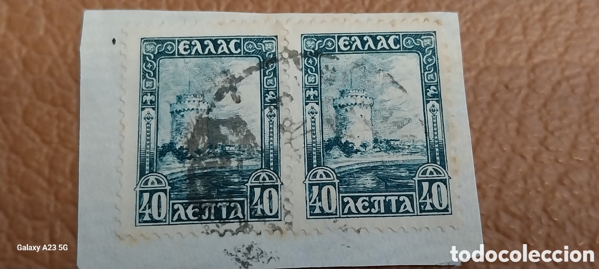 Sellos: Pareja Sellos Grecia 1927 40 Lepta Torre Blanca - Cat. Michel 308 / Yvert 352