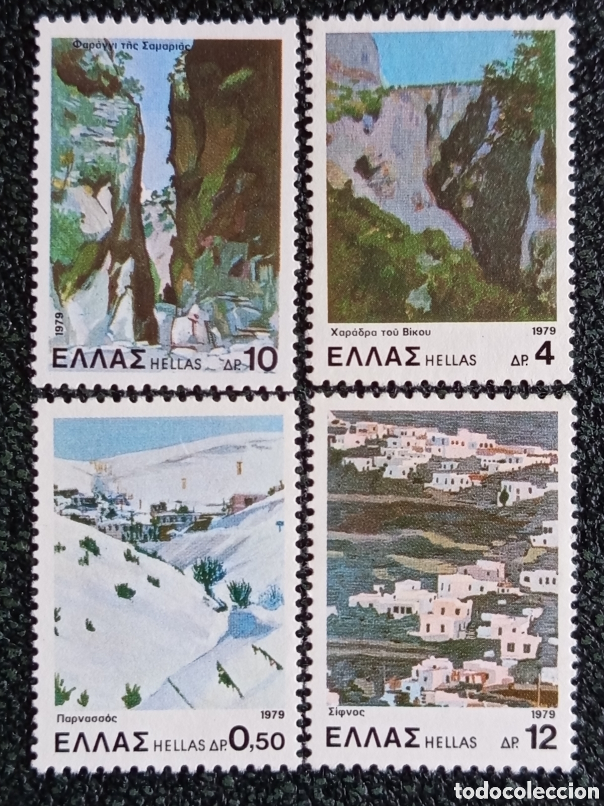 Sellos: Lote 4 Sellos Grecia 1979 Paisajes Samaria Vikos Parnaso Sifnos MNH Michel 1387+