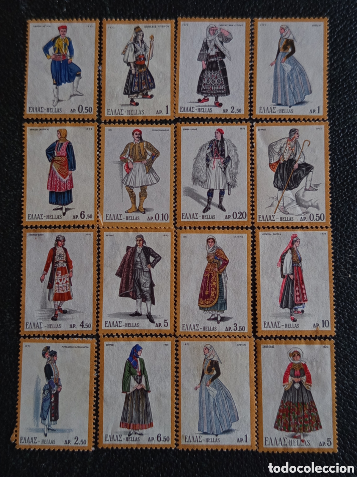 Sellos: Lote 16 Sellos Grecia 1973 1974 Trajes T&iacute;picos MH - Cat&aacute;logo Michel 1130+