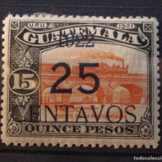 Sellos: GUATEMALA 25 CENT ON 15 PESOS 1922. BLACK SURCHARGE. UNUSED.. Lote 401623984
